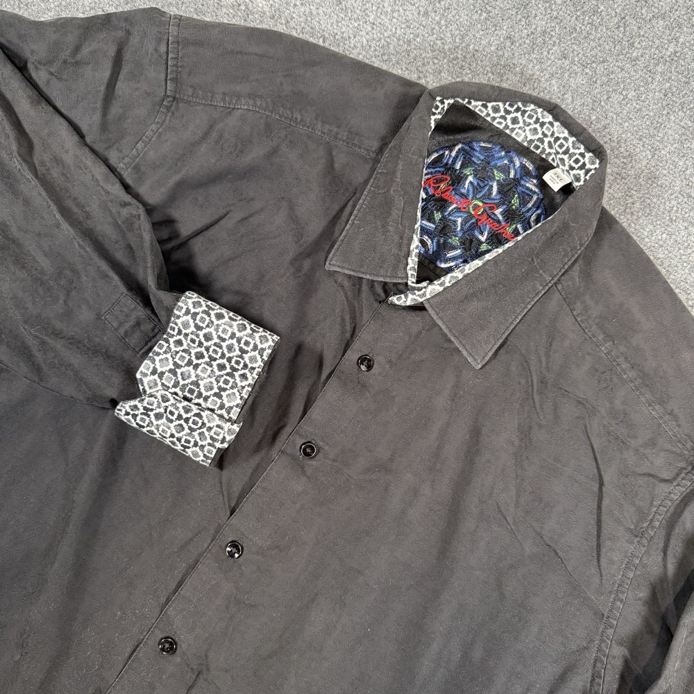 Robert Graham Shirt Mens 2XL Black Classic Fit Geometric Flip Cuff‎ Long Sleeve